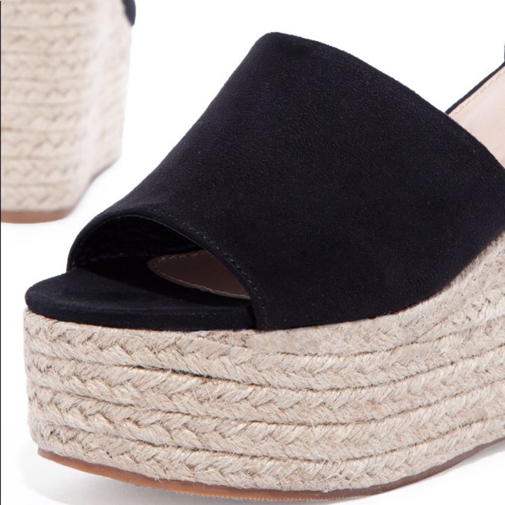 Black Wedge Faux Suede Peep Toe Espadrille Sandals - Picture 5 of 5